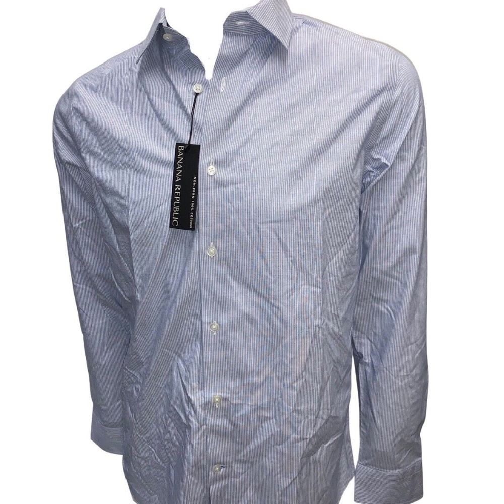 Banana Republic Men Non-Iron Standard Fit Button Down Stripe Blue 512323 NWT